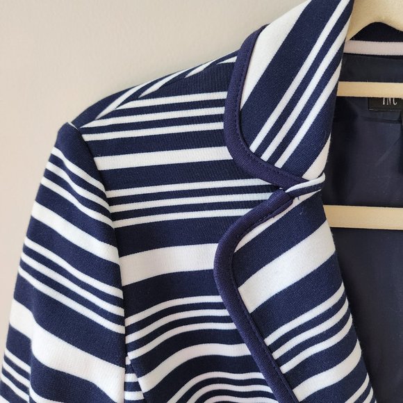 I.N.C. Stretch Blazer | Size 6 | Navy White Stripes Pockets Single Breast NWT - Picture 2 of 7